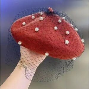 Women Casual Beret Hat Cap Beanie Beaded Mesh French Artist Party Beret Hat Soft